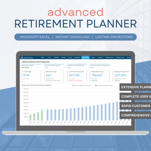 Advanced Retirement Planner using Microsoft Excel Instant Downloadable Finance Planner Digital Download Spreadsheet Planner Budget image 1