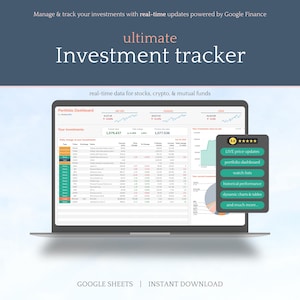 Investment tracker with real time data - Google Sheets - Instant Download Digital Planner - Spreadsheet Template - Budget