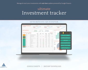 Investment tracker with real time data - Google Sheets - Instant Download Digital Planner - Spreadsheet Template - Budget