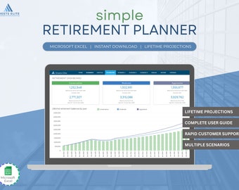 Simple Retirement Planner using Microsoft Excel - Digital Download Planner - Personal Finance Organizer - Excel Spreadsheet Planner Template