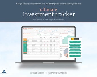 Investment tracker with real time data - Google Sheets - Instant Download Digital Planner - Spreadsheet Template - Budget