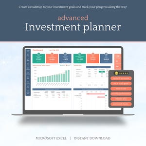 Pianificatore di investimenti avanzato - Microsoft Excel; Planner digitale scaricabile immediatamente; Modello di foglio di calcolo; Pianificatore di budget; Fondi di ammortamento