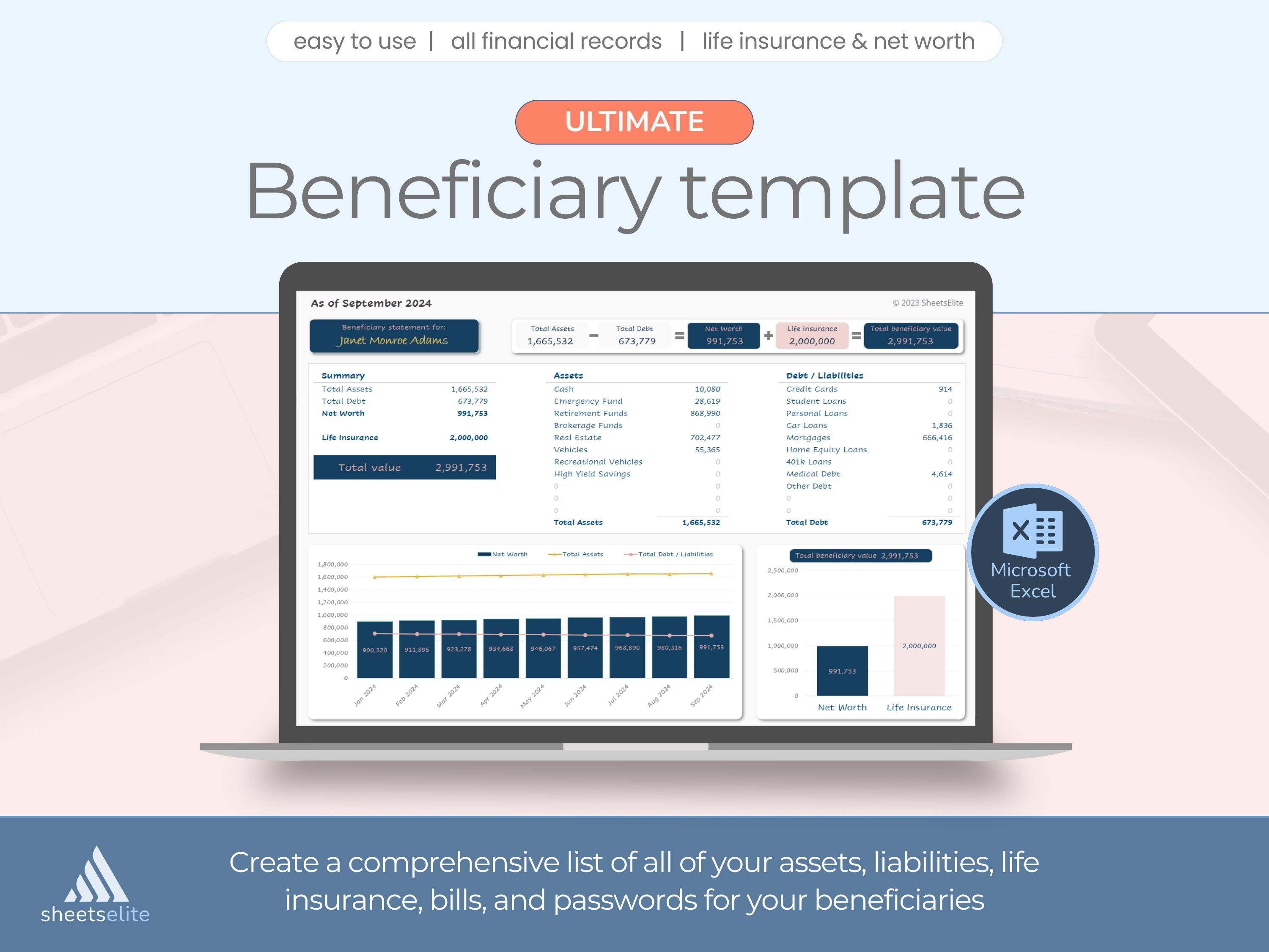 Ultimate Beneficiary Statement - Microsoft Excel - Instant Download ...