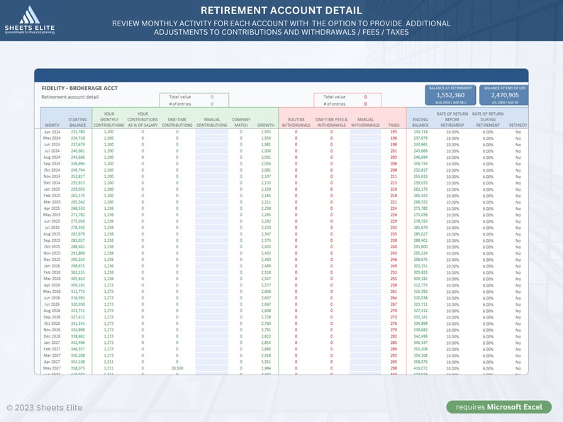 Advanced Retirement Planner using Microsoft Excel Instant Downloadable Finance Planner Digital Download Spreadsheet Planner Budget image 8