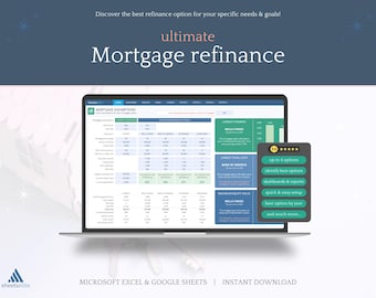 Ultimate Mortgage Refinance Analysis - Microsoft Excel - Refinance analysis - Debt reduction manager - Loan repayment