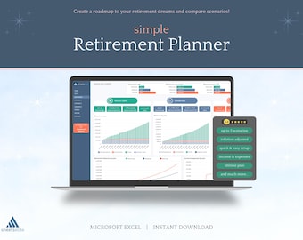 Simple Retirement Planner - Microsoft Excel - Instant Download Digital Planner - Spreadsheet Template - Pension Budget