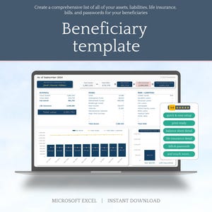 Dichiarazione del beneficiario finale - Microsoft Excel - Download immediato Planner digitale - Modello di foglio di calcolo - Budget
