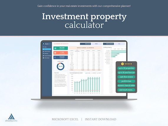 Investment property calculator ; Microsoft Excel ; Rental property ; Real estate investment ; Airbnb spreadsheet ; Landlord template