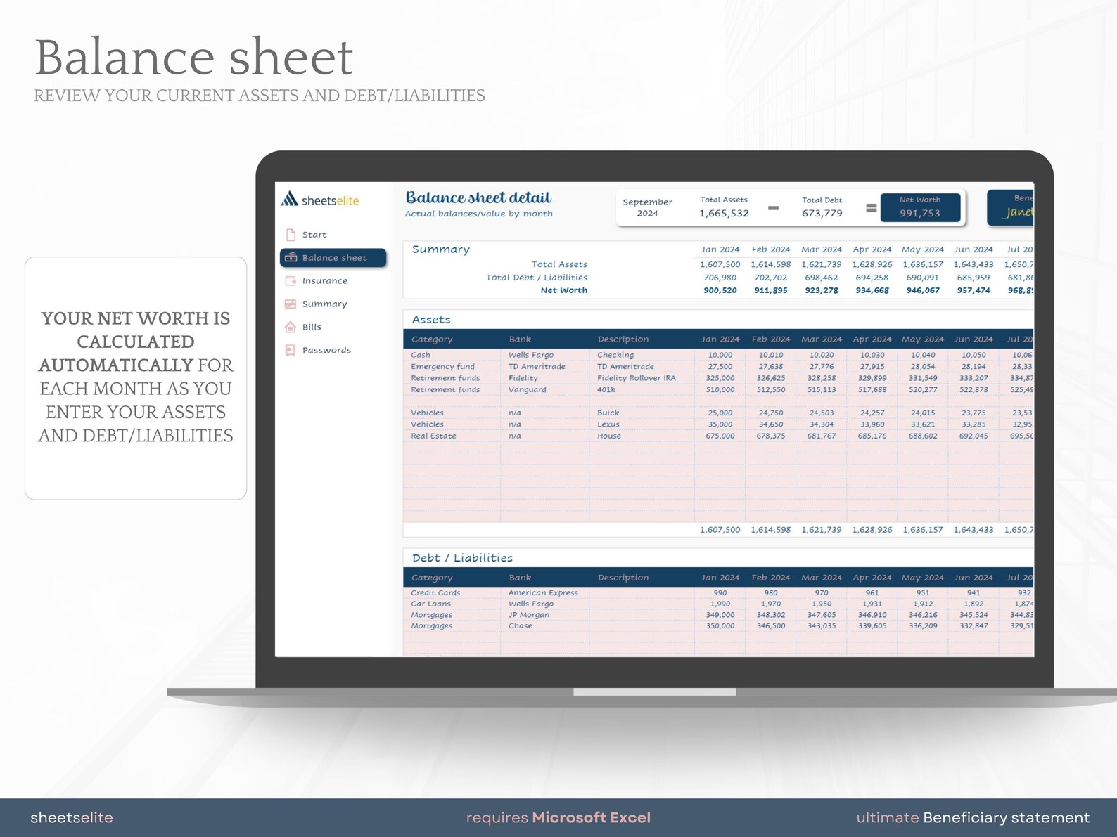 Ultimate Beneficiary Statement - Microsoft Excel - Instant Download ...