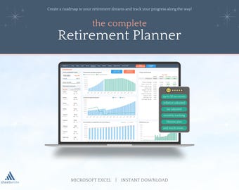 Pianificatore pensionistico completo - Microsoft Excel - Download immediato - Modello di foglio di calcolo - Budget pensionistico - Monitoraggio degli investimenti - Pianificatore FIRE