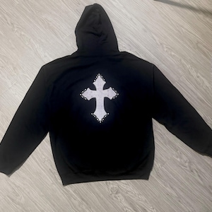 REFLEM【レフレム】Cross rhinestones zip hoodie Original Slanted Cross Rhinestones Zip Hoodie - Etsy
