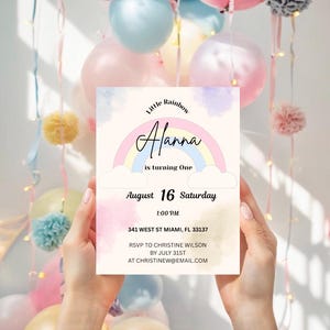 Rainbow Birthday Invitation, Pastel Colors, Editable Template