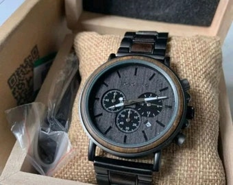 New ebony wooden watch delivered with its wooden case