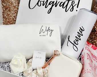 Bride to Be Gift Box | Bride Gift Ideas | Travel Jewelry Box | Water Mug | Wifey Sweater | Satin Scrunchie | Gift for Bride from Best Friend