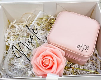 Bridesmaid Proposal Box | Travel Jewelry Box | Prosecco Glass | Personalized Champagne Flute | Be My Bridesmaid | Bridesmaid Gift Box