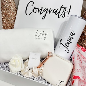 Bride to Be Gift Box | Bride Gift Ideas | Travel Jewelry Box | Water Mug | Wifey Sweater | Satin Scrunchie | Gift for Bride from Best Friend