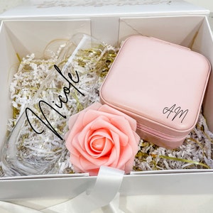 Bridesmaid Proposal Box | Travel Jewelry Box | Prosecco Glass | Personalized Champagne Flute | Be My Bridesmaid | Bridesmaid Gift Box