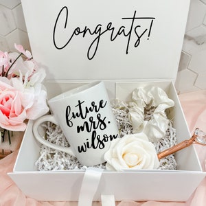 Future Mrs. Gift | Bride Gift Ideas | Future Mrs Mug | Bride to Be Mug | Satin Scrunchie | Rose Gold Pen | Engagement Gift for Bride