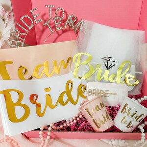 Bachelorette Party Box | Bachelorette Party Decor | Hen Party Accessories | Team Bride Headband | Bride to Be Veil | Bachelorette Shot Glass