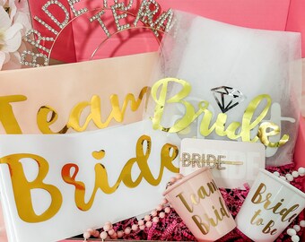 Bachelorette Party Box | Bachelorette Party Decor | Hen Party Accessories | Team Bride Headband | Bride to Be Veil | Bachelorette Shot Glass