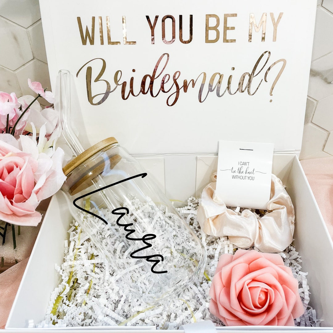 Bridal Gift Ideas Custom Iced Coffee Cup Satin Scrunchie Will You Be My