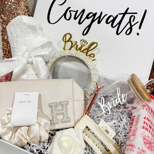 Engagement Gift Box | Bride Gift Ideas | Travel Jewelry Box | Custom Iced Coffee Cup | Custom Bridal Robe | Leather Makeup Bag | Future Mrs