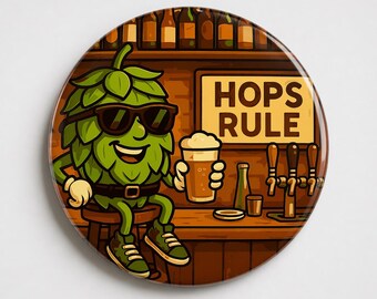 Hops Rule Fridge Magnet – Craft Beer Lover Gift, Funny Bar Decor