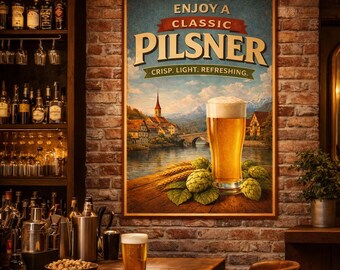 Retro Pilsner Beer Art Print | Vintage Brewery Poster (Digital Download)