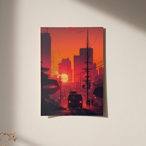 Tokyo at Sunset Art Poster Sunset Landscape Poster Print, Tokyo Japan Wall Canvas Art Colorful Skyline Sketch Photo