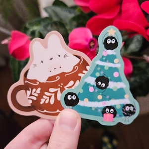 Weihnachten heiße Schokolade gemütliche Tasse Tororo Hase und Ruß Sprites Verzierung Baum Aufkleber Urlaub Winter Geschenk temperamentvoll Stocking Stuffer