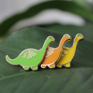 Cute Citrus Dinosaur Brontosaurus Mini Hard Enamel Pin Orange Lemon Lime Summer Yellow Green Small Filler Fruit Animal Pin Brachiosaurus