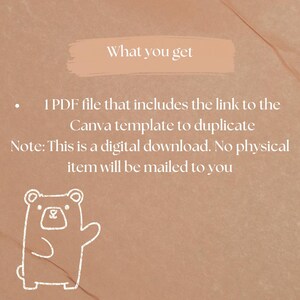 K&ouml;nnte beinhalten: Ein digitaler Download einer Canva-Vorlage zum Erstellen eines Designs. Der Text auf dem Bild lautet: "Was Sie erhalten 1 PDF-Datei, die den Link zur Canva-Vorlage zum Duplizieren enth&auml;lt Hinweis: Dies ist ein digitaler Download. Es wird kein physischer Artikel an Sie versandt"