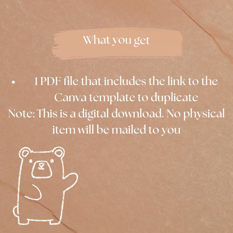 K&ouml;nnte beinhalten: Ein digitaler Download einer Canva-Vorlage zum Erstellen eines Designs. Der Text auf dem Bild lautet: "Was Sie erhalten 1 PDF-Datei, die den Link zur Canva-Vorlage zum Duplizieren enth&auml;lt Hinweis: Dies ist ein digitaler Download. Es wird kein physischer Artikel an Sie versandt"