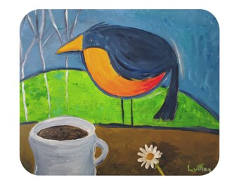 Robin with Coffee Mouse Pad  (Rectangle)