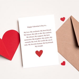 Tarjeta amorosa del día de San Valentín, tarjeta personalizada del día de San Valentín, linda, de San Valentín, digital e imprimible - Feliz día de San Valentín para...