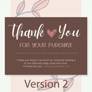 Thank You for Your Purchase Card. Editable. Printable. Double Sided ...