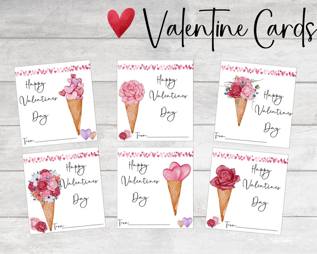 Ice Cream Cone Valentine Cards, Kids Valentine's Day Card, VDAY Cards
