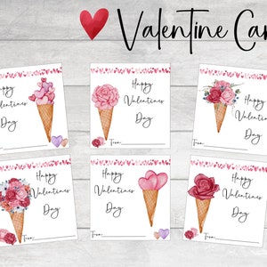 Eistüte Valentinstagskarten, Valentinstagskarte für Kinder, VDAY Karten, #V21, Valentinstag Geschenkanhänger, Instant Download, druckbare PDF-Datei