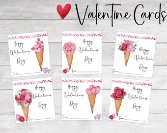 Ice Cream Cone Valentine Cards, Kids Valentine's Day Card, VDAY Cards, #V21, Valentine's Day Gift Tag, Instant Download, Printable PDF