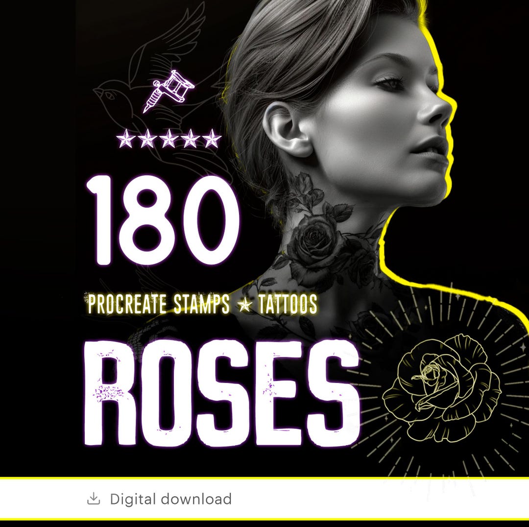 Rose Tattoo Procreate Stamps & Brushes: High-precision Stencils - ROSES ...