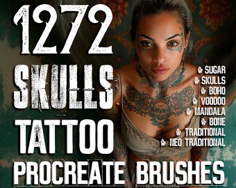 1.272 Totenkopf-Pinsel-Tattoo | Beste Schädel-Designs | Tattoo-Sets für iPad | Totenkopf-Pinsel, traditionelle Boho-Stempel – SKULLS TATTOO