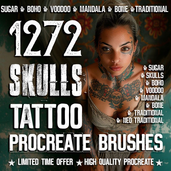 1,272 tatouage de brosses de crânes | Meilleurs designs de crânes | Ensembles de tatouage pour iPad | Brosses crânes, tampons bohèmes traditionnels - TATOUAGE DE CRANE