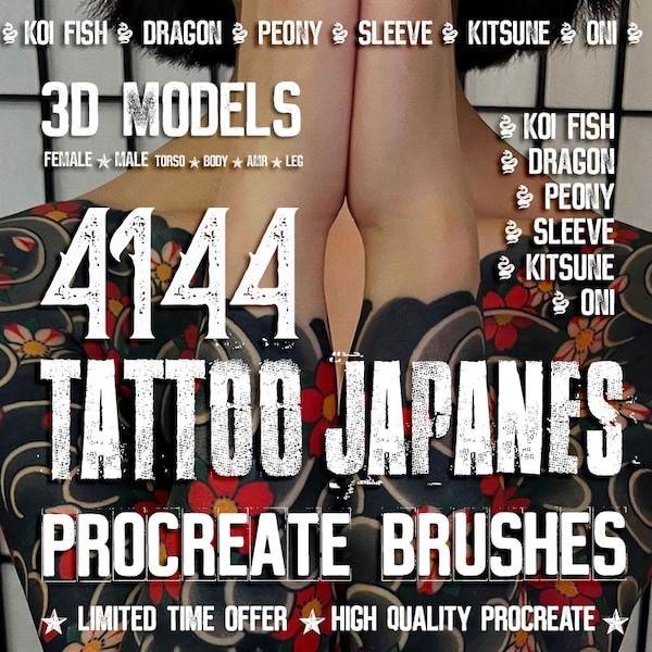 Pinceaux japonais | 4144 meilleurs designs de tatouage ProCreate | 25 kits de tatouage pour iPad | indispensable pour les tatoueurs | dragon tigre - TATOUAGE JAPONAIS