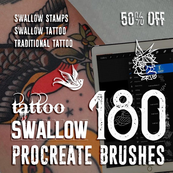 Swallow Tattoo | 180 Best Procreate Swallow Brushes | Tattoo Sets for iPad | swallow procreate traditional designs bird stamps - SWALLOW SET