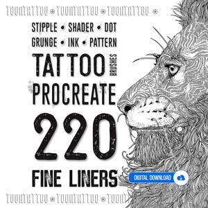 220 Tattoo Brushes: Fine Liner Brush Set For PROCREATE | Micron pen Fineliners, Stipple Brushes, inking and lineart | FINE LINER