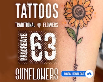 63 Procreate Sunflowers Tattoo Stamps & Brushes for iPad - Sunflower