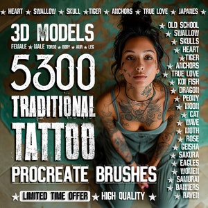 Traditional Brushes | 5300 Best Tattoo Procreate Designs | 38 Tattoo Sets for iPad | Must Have For Tattooers | old school - OLD TATTOO