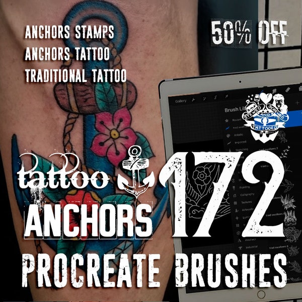 Anchor Tattoo | 172 Best Procreate Anchor Brushes | Tattoo Sets for iPad | anchor procreate traditional designs sailor nautical - ANCHOR SET