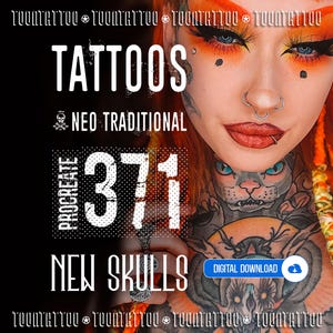 Skull Tattoo Stamps for Procreate: High-Resolution Brush Set - NEW SKULLS