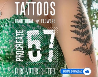 Procreate Eucalyptus & Fern Tattoo Stamps Brushes for Procreate